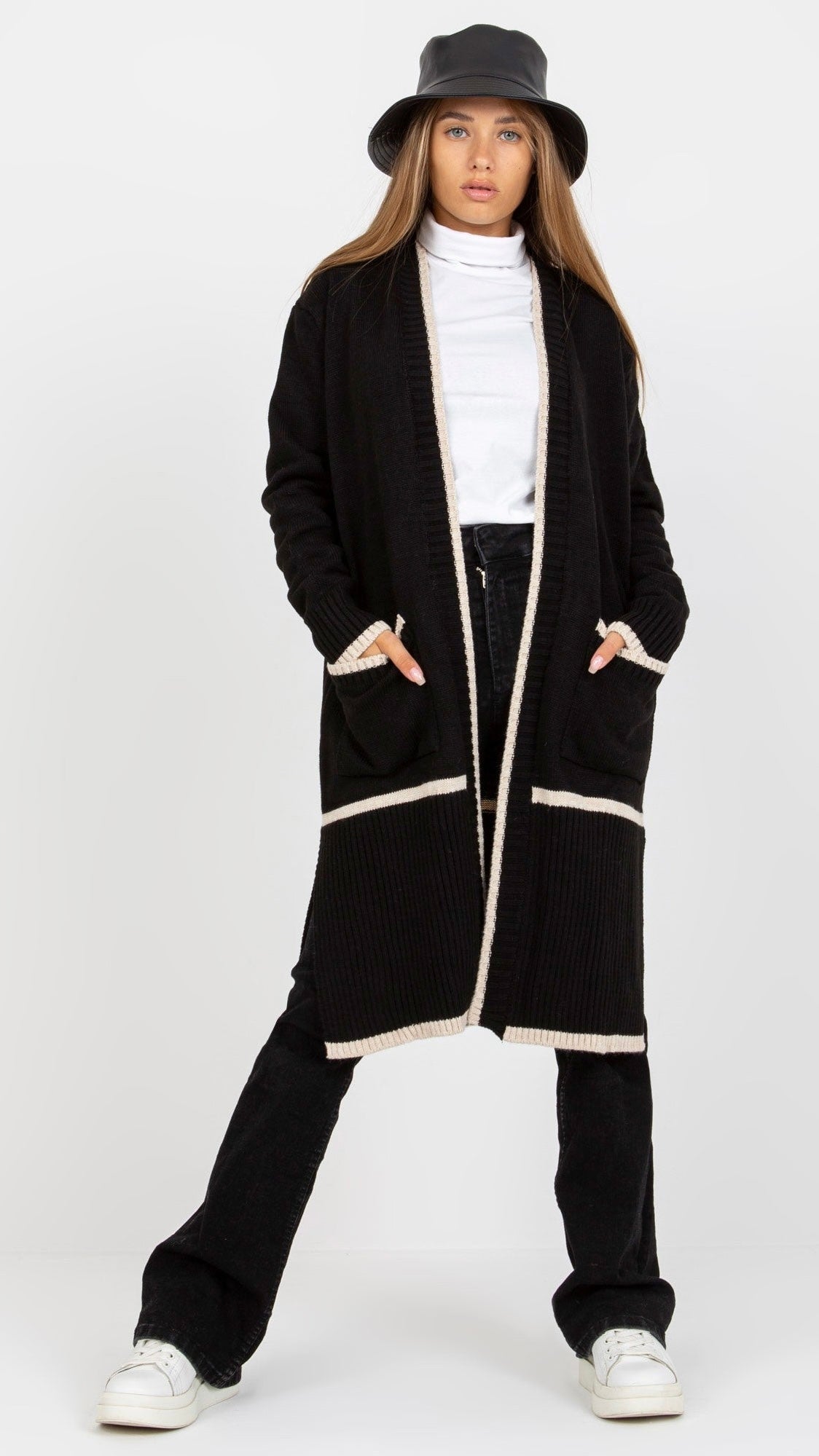 Mid-length flared cardigan