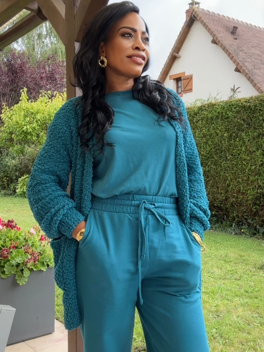 Ensemble Cardigan, t-shirt et jogging avec poches