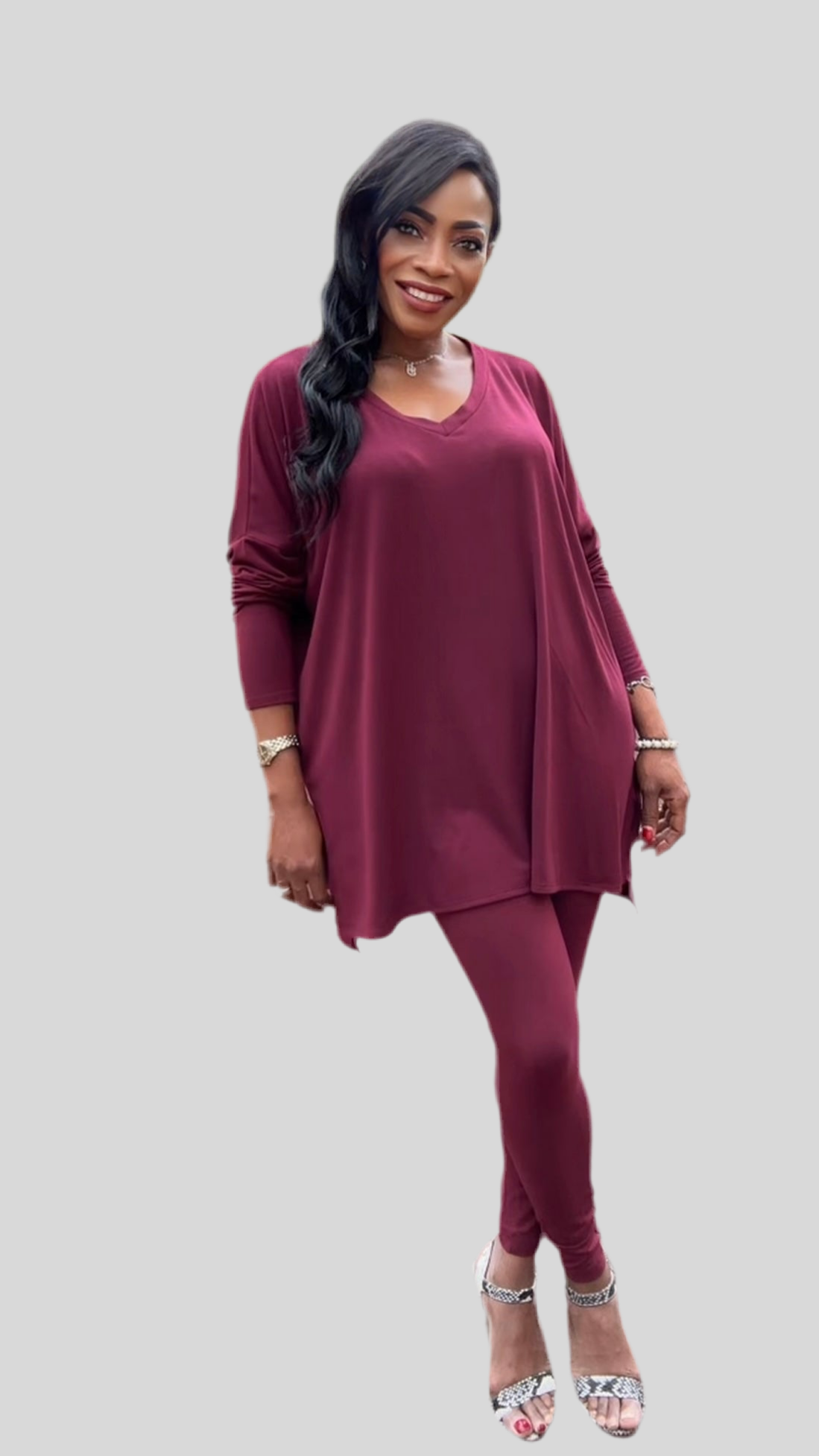 Ensemble oversize T-shirt legging Bordeau