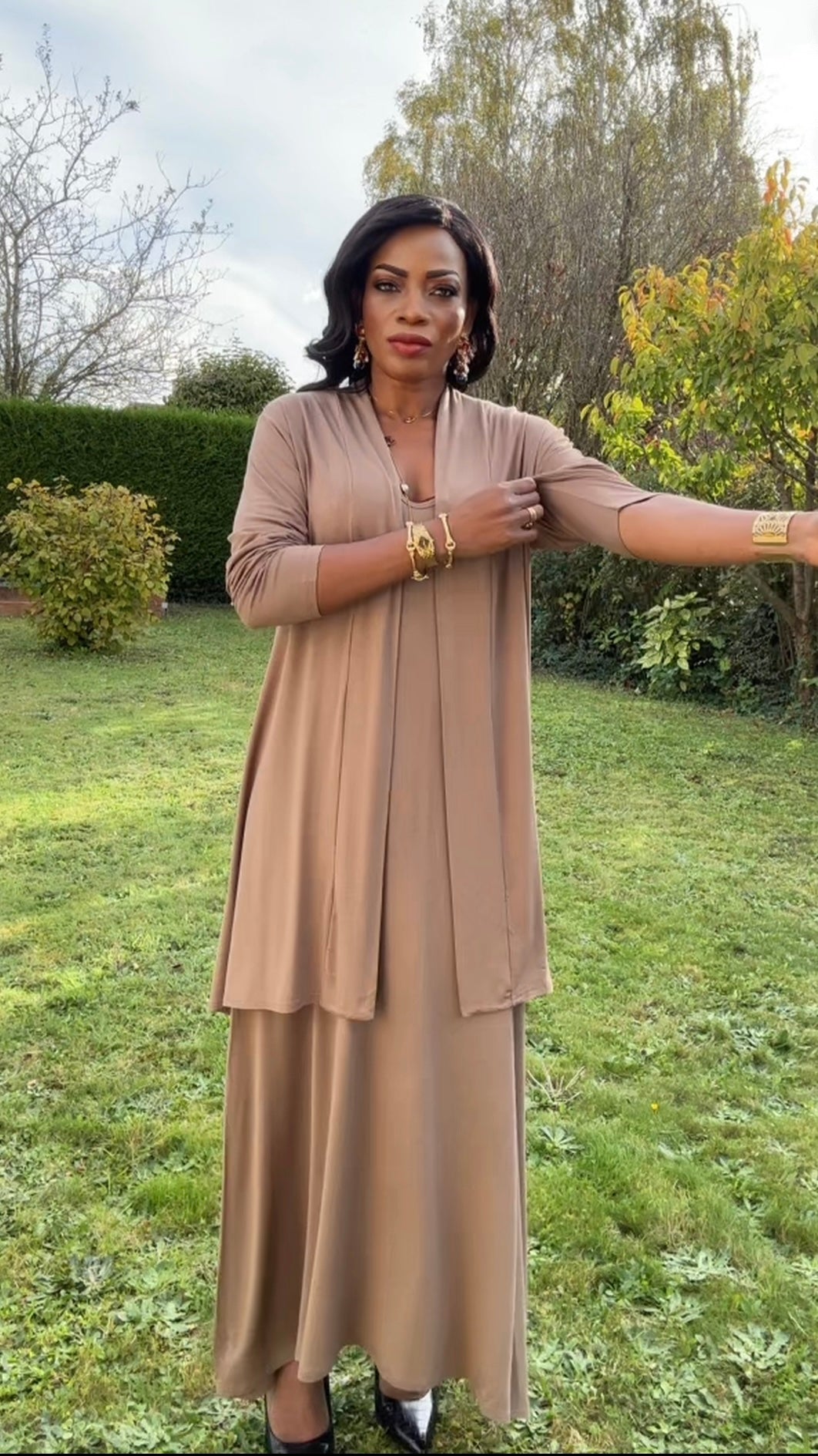 Ensemble gilet et robe marron