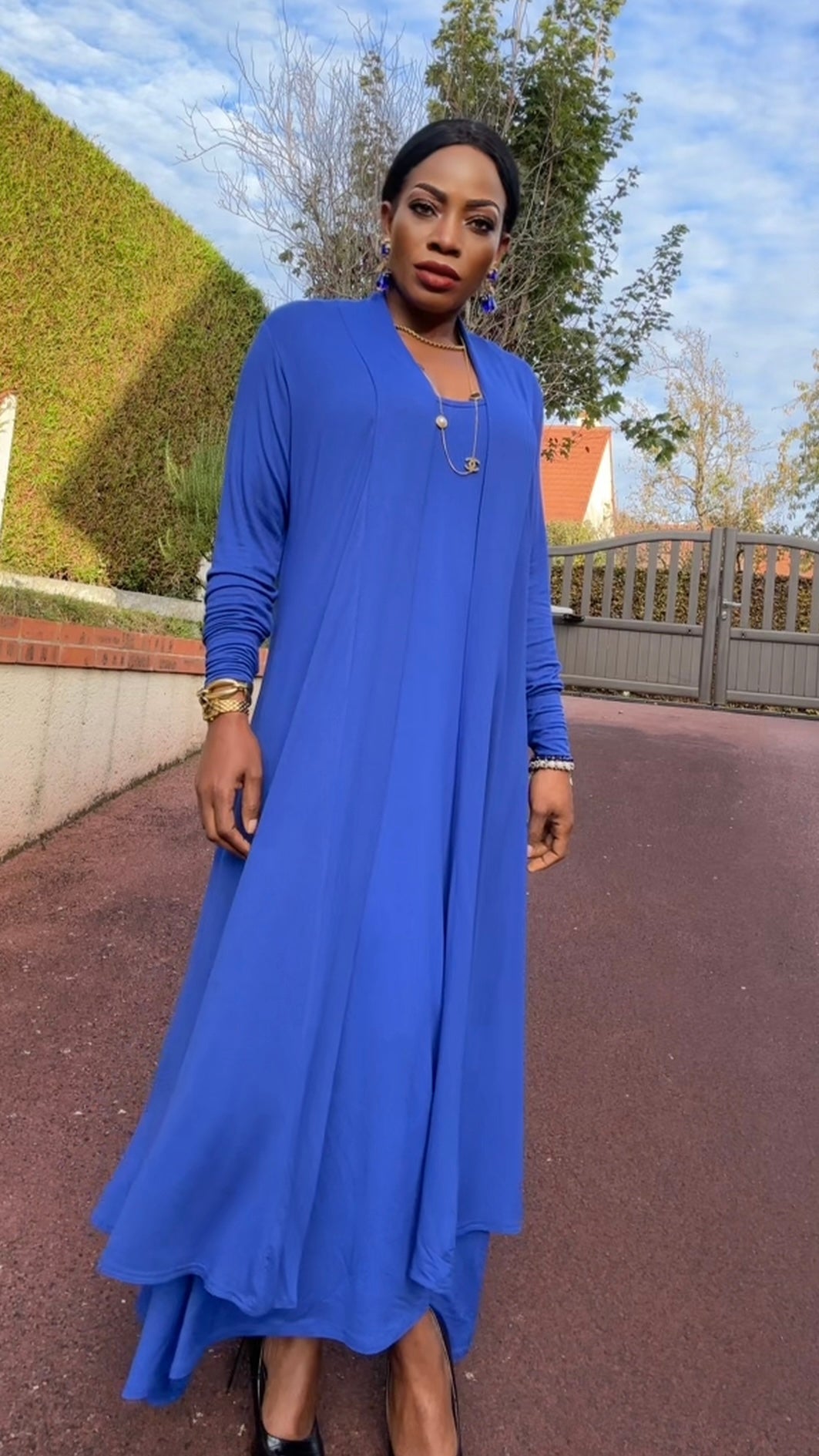 Ensemble gilet et robe bleu roi