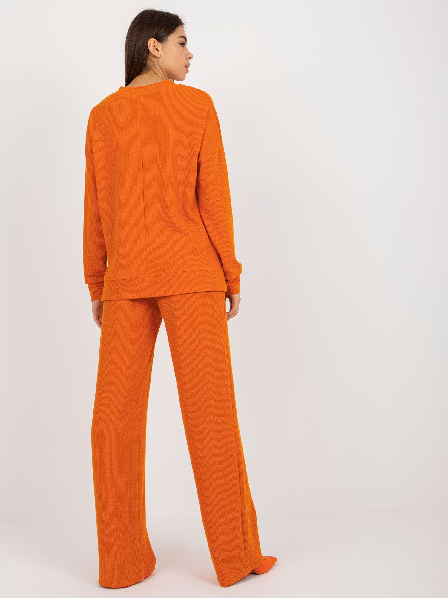 Ensemble décontracté surdimensionné côtelé sweat + pantalon orange